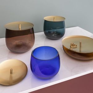 nude glass Blue Glass Small Beret Vessel Vase Storage Box Brand New in box!